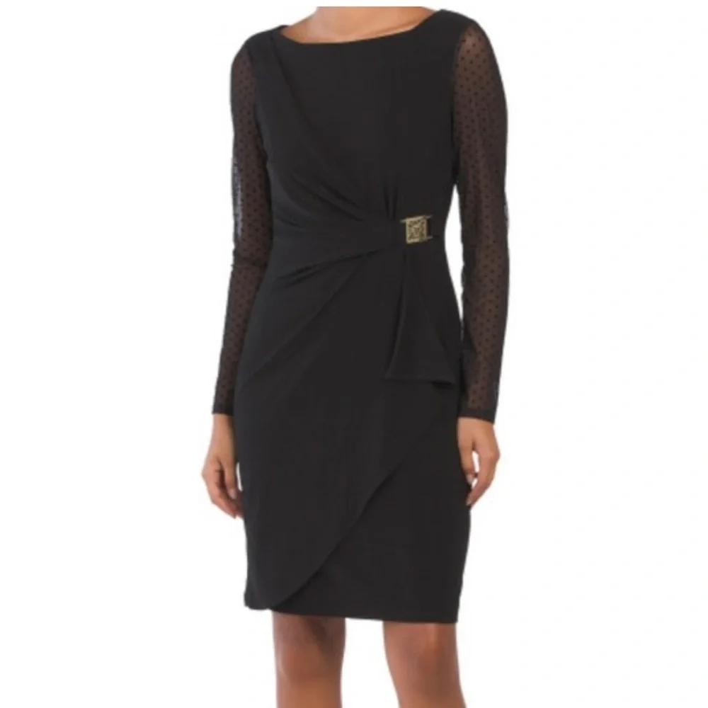 NWT Anne Klein Black bateau neck cocktail dress with illusion sleeves Sz10 - Picture 1 of 12